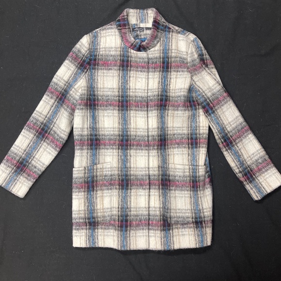 Kenneth Cole NY Wool Blend Plaid Coat Snap Closure Collar Women Sz L  NWT - Picture 5 of 15